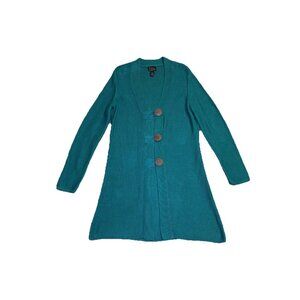 Womens PURE HANDKNIT Long Green Cardigan Sweater Coco Buttons Cotton LARGE/XL